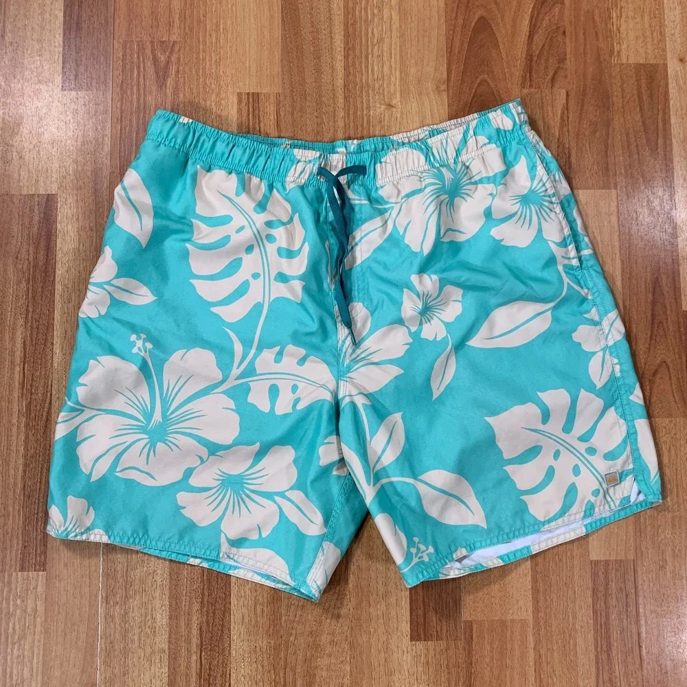 Quiksilver Waterman Board Shorts Mens Extra Large Green Floral Drawstring Beach